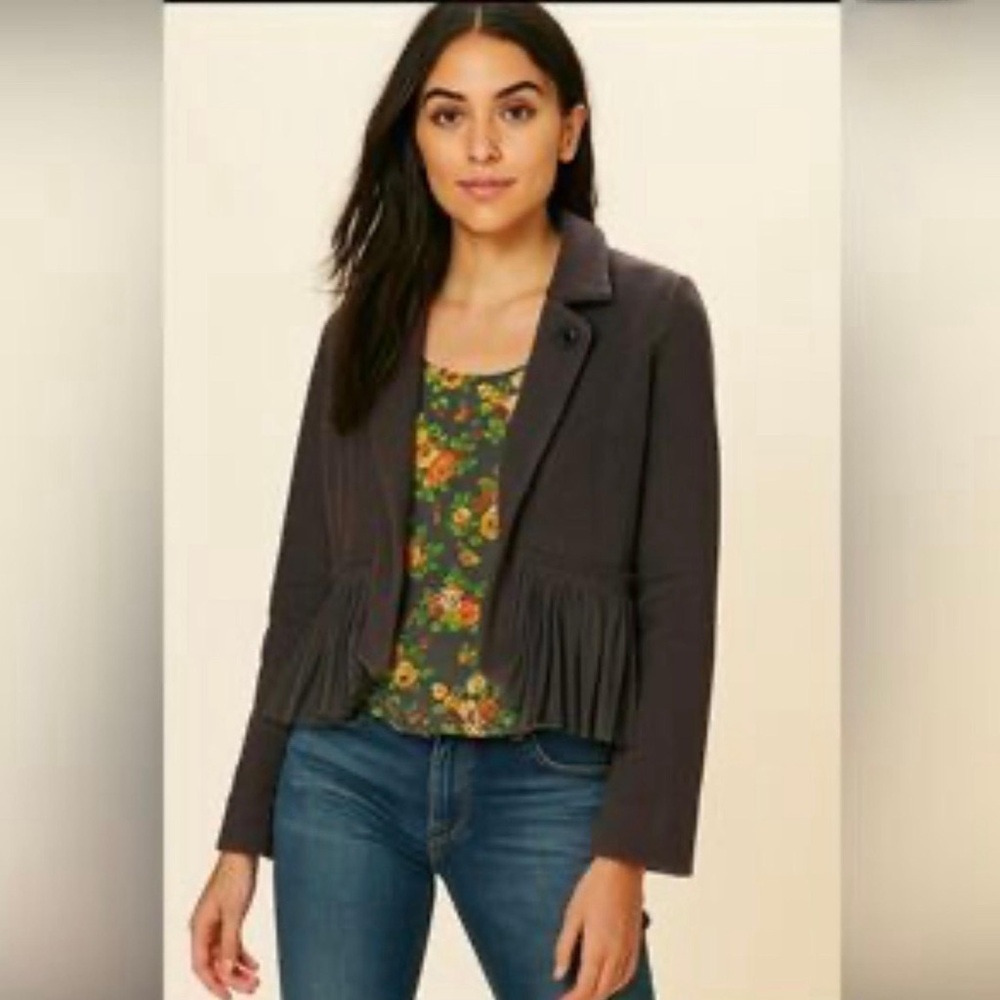 RARE Free People Women's Ruffled Hem Peplum Blazer Jacket Sz 2